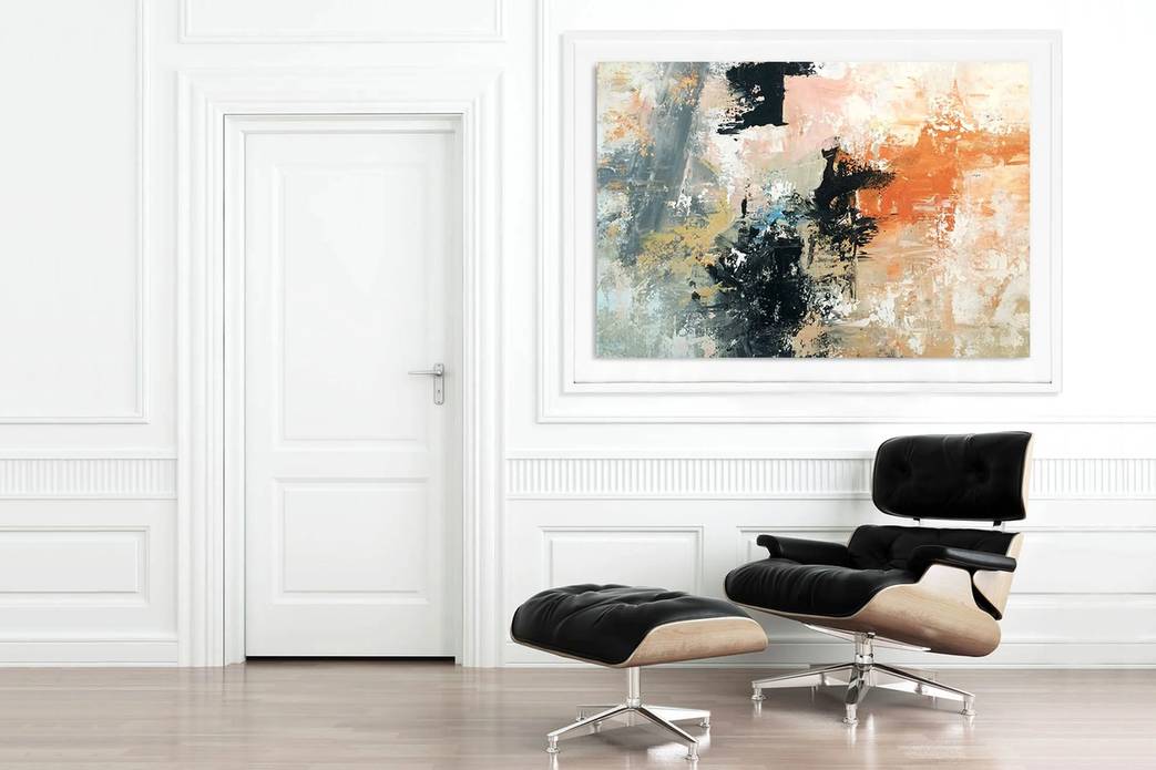 Colorful Hand-painted Days Orange Black Abstract Canvas Artwork 9WS4R